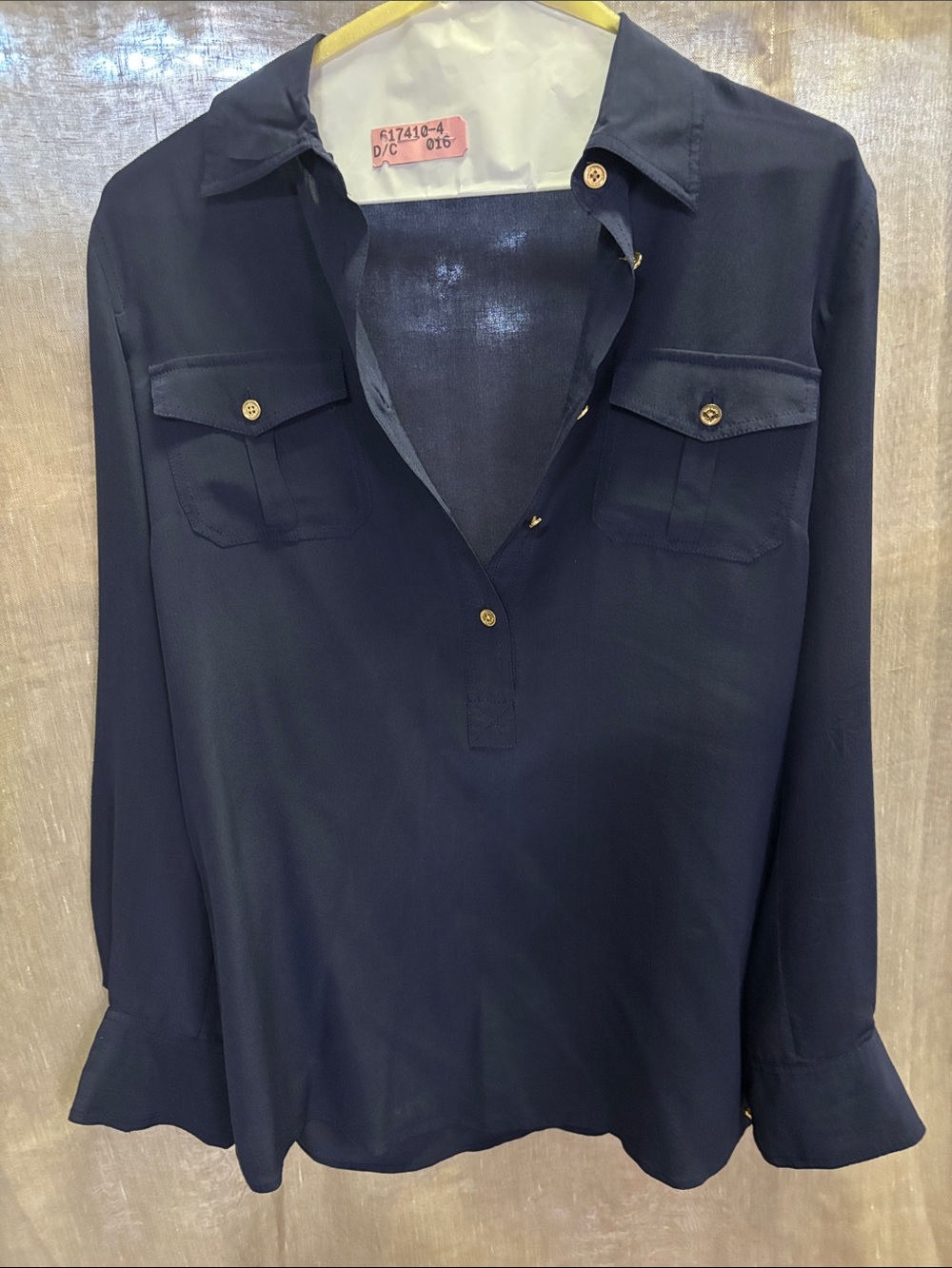 Women's Navy Button-Front Blouse